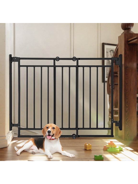 Pet Gate No Bottom Bar, Caveen 27.5-43" Pet Safety Gate for Stairs and Doorways, Black