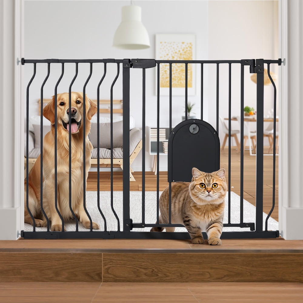 Caveen Wide Pet Safety Gate with Cat Door Pressure