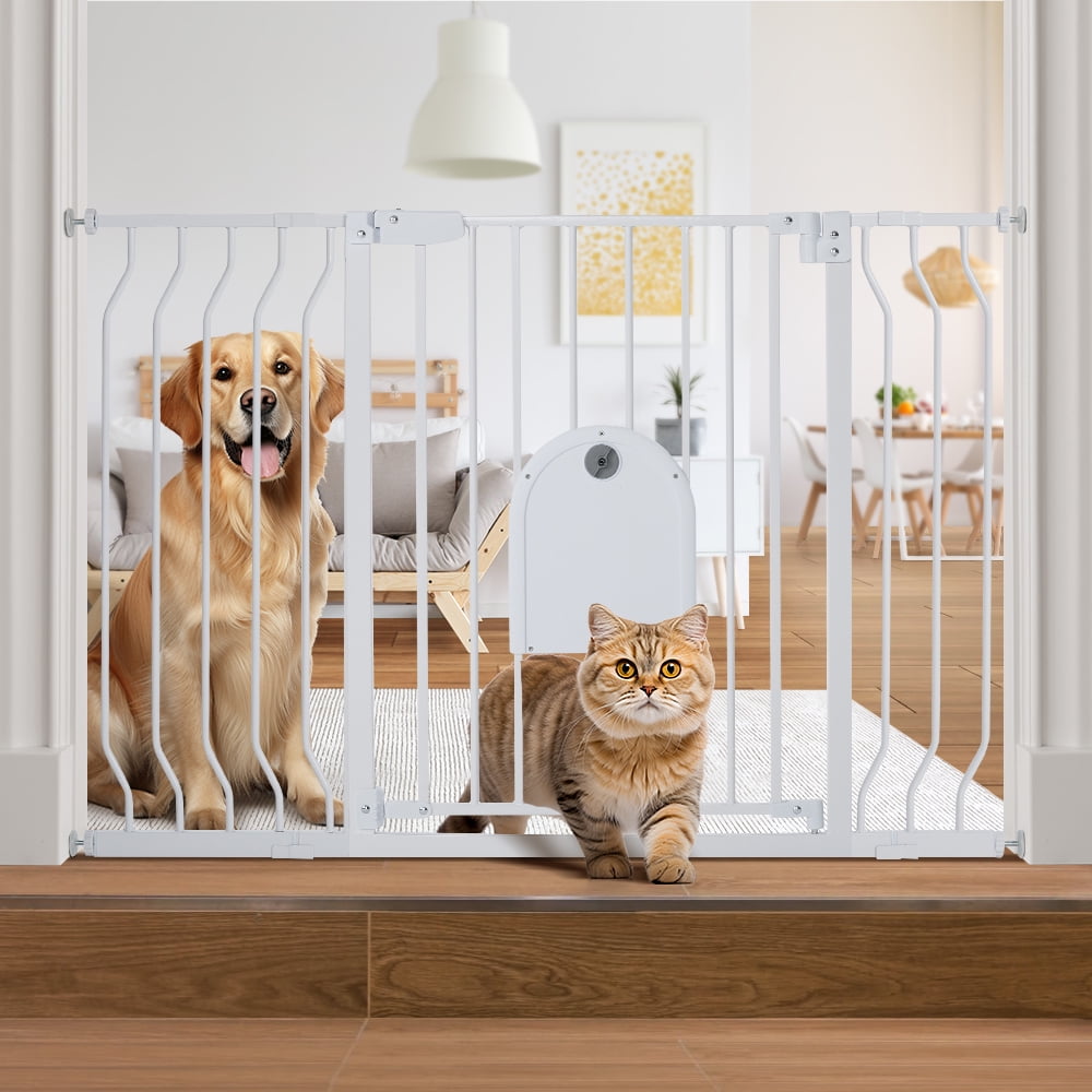 29.5-48.4'' Pet Gate Dog Gate with Cat Door, Pressure Mount, Safety Gate Gift,White