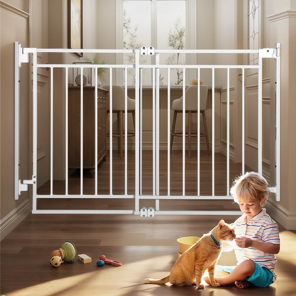 28" Tall Baby Gate For Stairs - No Bottom Bar, Adjusts 29-45", Auto Close Door, Hardware Mount