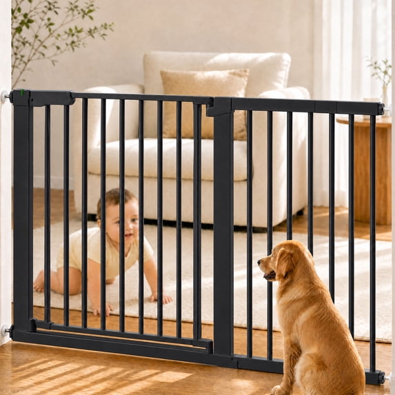 29.5-51.6'' Extra Wide Pet Gate, 30''H Safety Doorway Gates Pressure Mounted,Black