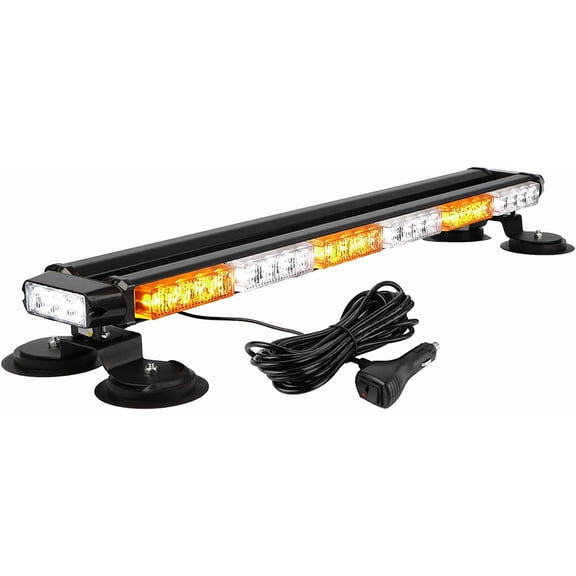 29.5" 54 LED Strobe Light Bar Double Side Flashing High Intensity Emergency Warning Flash Strobe Light with Magnetic Base for Safety Construction Vehicles Tow Trucks Pickup (Amber/White)