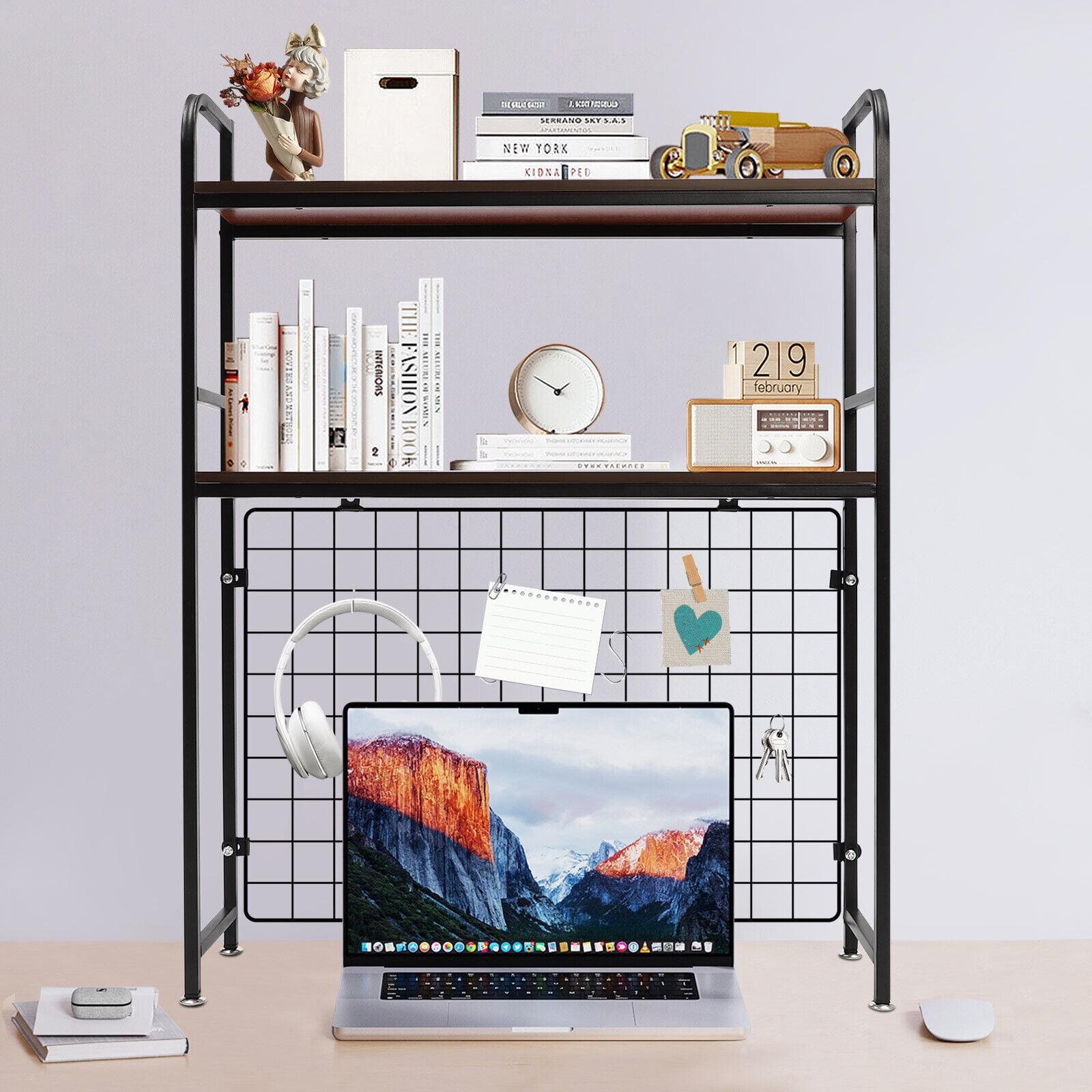 29.5*7.9*38.6inch DIY Bookcase 2-Tier Rack Countertop Display Shelf Adjustable Multipurpose Holders for Office, Living Room, Bedroom, Kitchen, Dorm