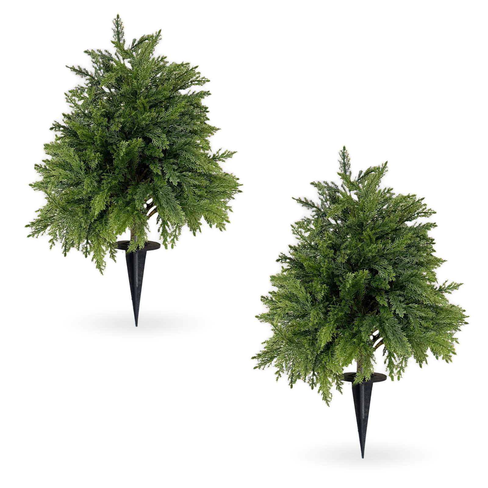 29.5" Artificial Cedar Topiary Ball Trees with Ground Spike, UV Resistant Fake Bushes, Christtmas Faux Cypress Fake Plants Faux Shrubs for Outdoor Indoor Front Porch Garden Decor, 2PCS