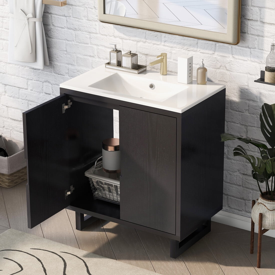 29.5" Bathroom Vanity with Sink, Modern Under Sink Cabinet with 2 Soft ...