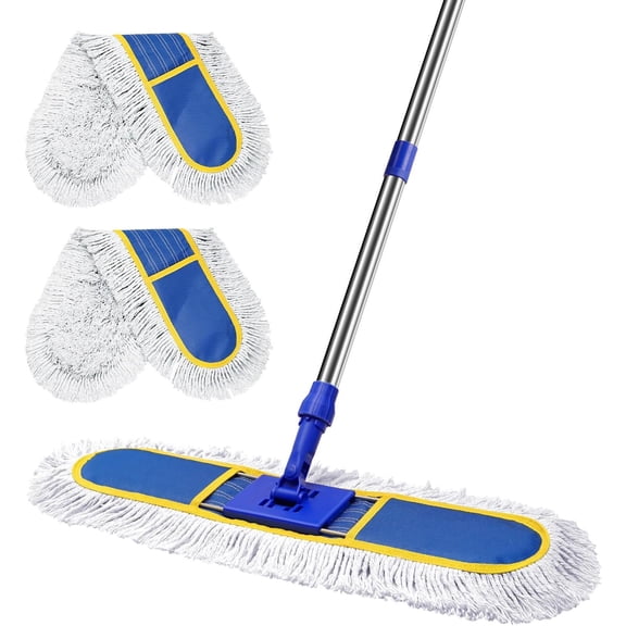 29.5" Commercial Dust Mop for Floor Cleaning,Heavy Floor Duster with 2 Mop Pads,61" Long Handle Wet Dry Flat Mops for Hardwood Floors,Marble, Laminate,Tile,Concrete,Garage (Blue)