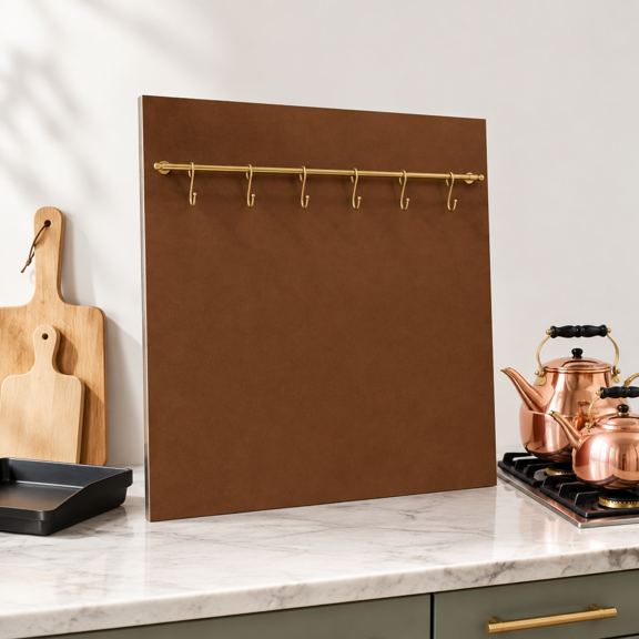 29.5 Inch 304 Stainless Steel Copper Finish Range Hood Splash Guard with Brass Rail and Hooks