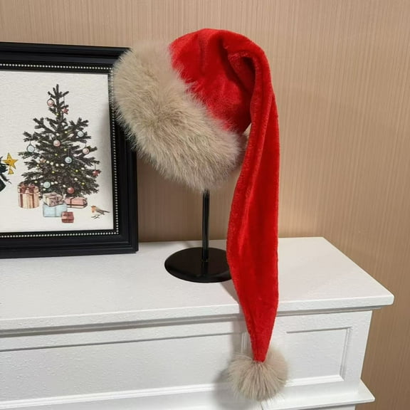 29.5" Long Christmas Santa Claus Hat with Faux Fur Trim,Deluxe Holiday Furry Christmas Hat Headwear Accessories