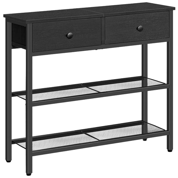 29.5" Narrow Console Table with 2 Fabric Drawers & 3-Tier Storage Shelves, Entryway Sofa Table Behind Couch, Storage Furniture for Living Room Hallway, Rustic Brown and Black