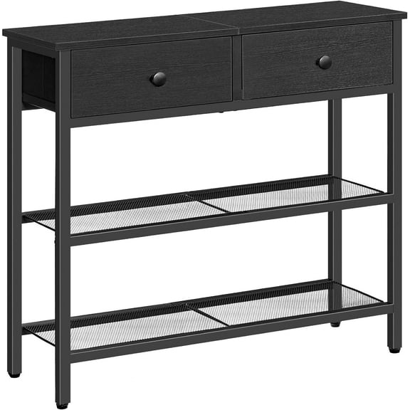 29.5" Narrow Console Table with 2 Fabric Drawers, Sofa Table, Small Entryway Table with 3-Tier Storage Shelves, Behind Couch Table, for Living Room, Hallway, Black BB72XG01
