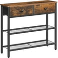 thumbnail image 1 of 29.5" Narrow Console Table with 2 Fabric Drawers, Sofa Table, Small Entryway Table with 3-Tier Storage Shelves, Behind Couch Table, for Living Room, Hallway, Rustic Brown and Black BF72XG01, 1 of 18