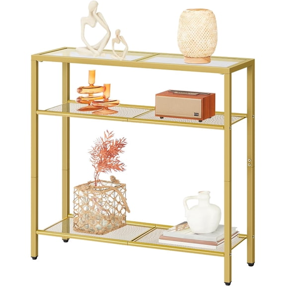 29.5" Narrow Console Table, 3-Tier Tempered Glass Sofa Table, Modern Entryway Table, for Entrance, Living Room, Foyer, Hallway Bedroom, Gold GD21XG01G1