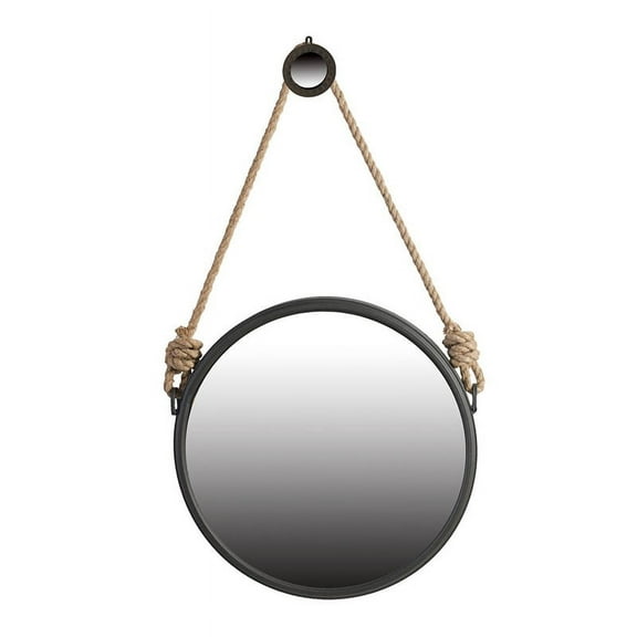29.5" in On-trend Hanging Round Mirror with Black Framed and with Rope Strap Contemporary Industrial Decor for Bathroom, Bedroom, or Living Space On-Site