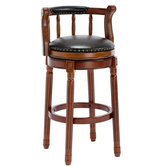 29.5" Seat Height Cow Top Leather Wooden Bar Stools with 360° Swivel & Ergonomic Backrest for Home Kitchen Counters – Durable Wood Frame & Quick Assembly