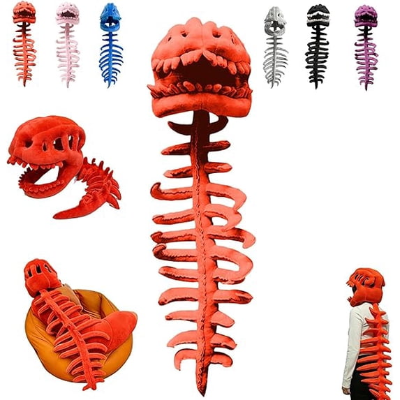 29.5" Spinosaurus Plush Dino Outfit, Outfit Halloween Fun Dinosaur Skeleton Plush Costume with Spine Extension for Parties, Wearable Dino Skeleton Plush (Orange)