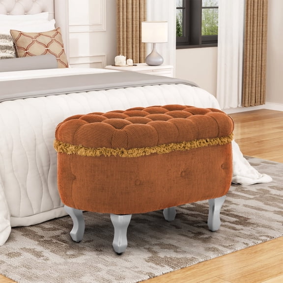 29.5" Storage Benches, End of Bed Bench with Button-Tufted, Fabric Upholstered Storage Ottoman, Window Bench with Fringe, Shoe Cabinet Bench, Footboard Bench for Bedroom, Entryway, Cloakroom,Orange