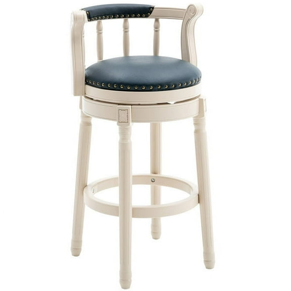 29.5" Swivel Bar Stool, Counter Height Bar Chair with Footrest, Wood Frame, Padded Mid-back and Seat, 360 Degrees Adjustable Swivel Barstools For Kitchen, Pub, Club, Living Room, 1pc, Cream+Blue
