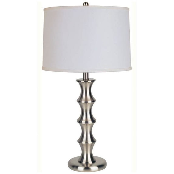 29.5" Tall Steel Table Lamp with Satin Nickel finish, Linen Shade