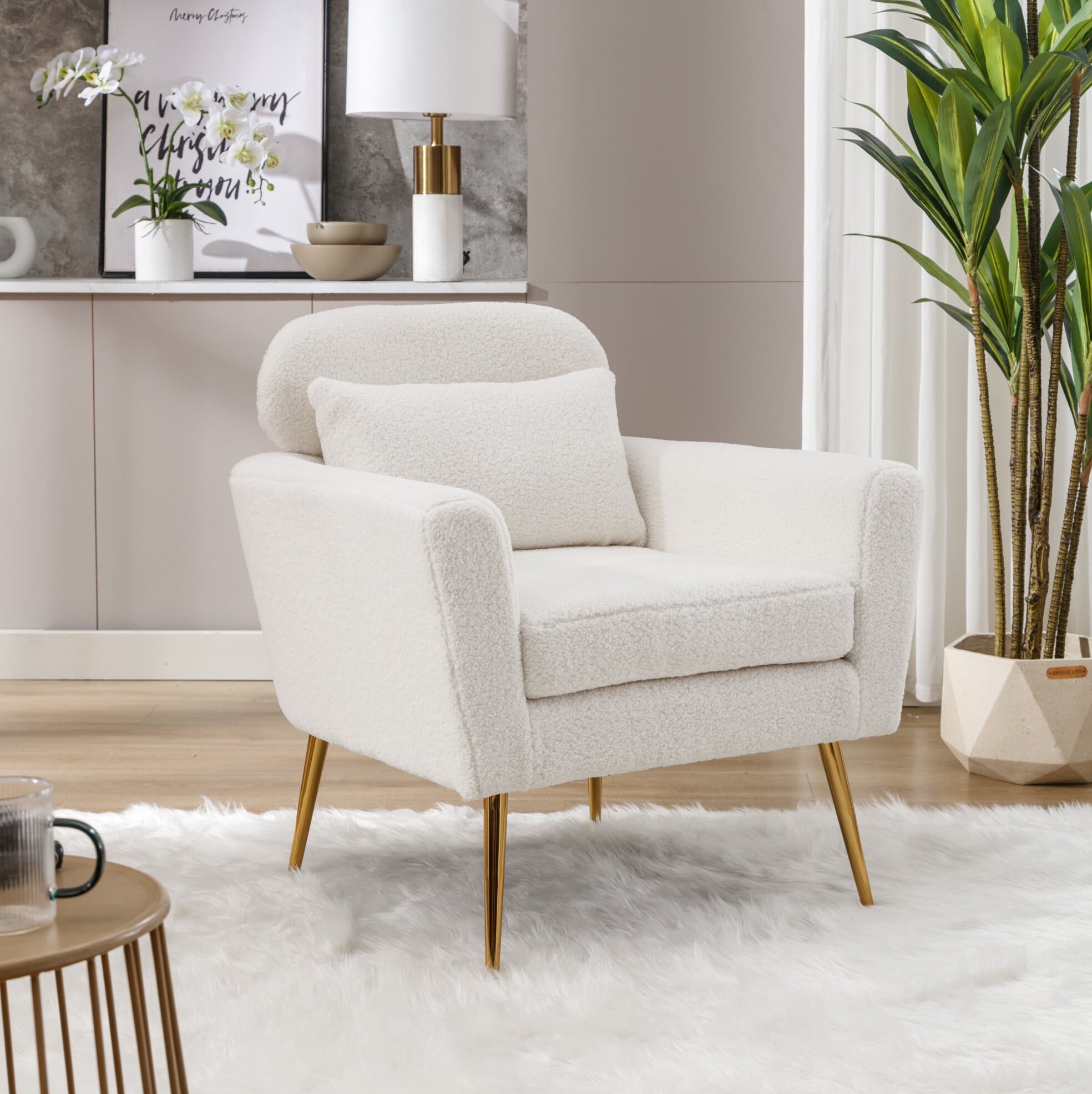 29.5"W Modern Boucle Sofa Chair with 3 Pillows and Flared Arms ...