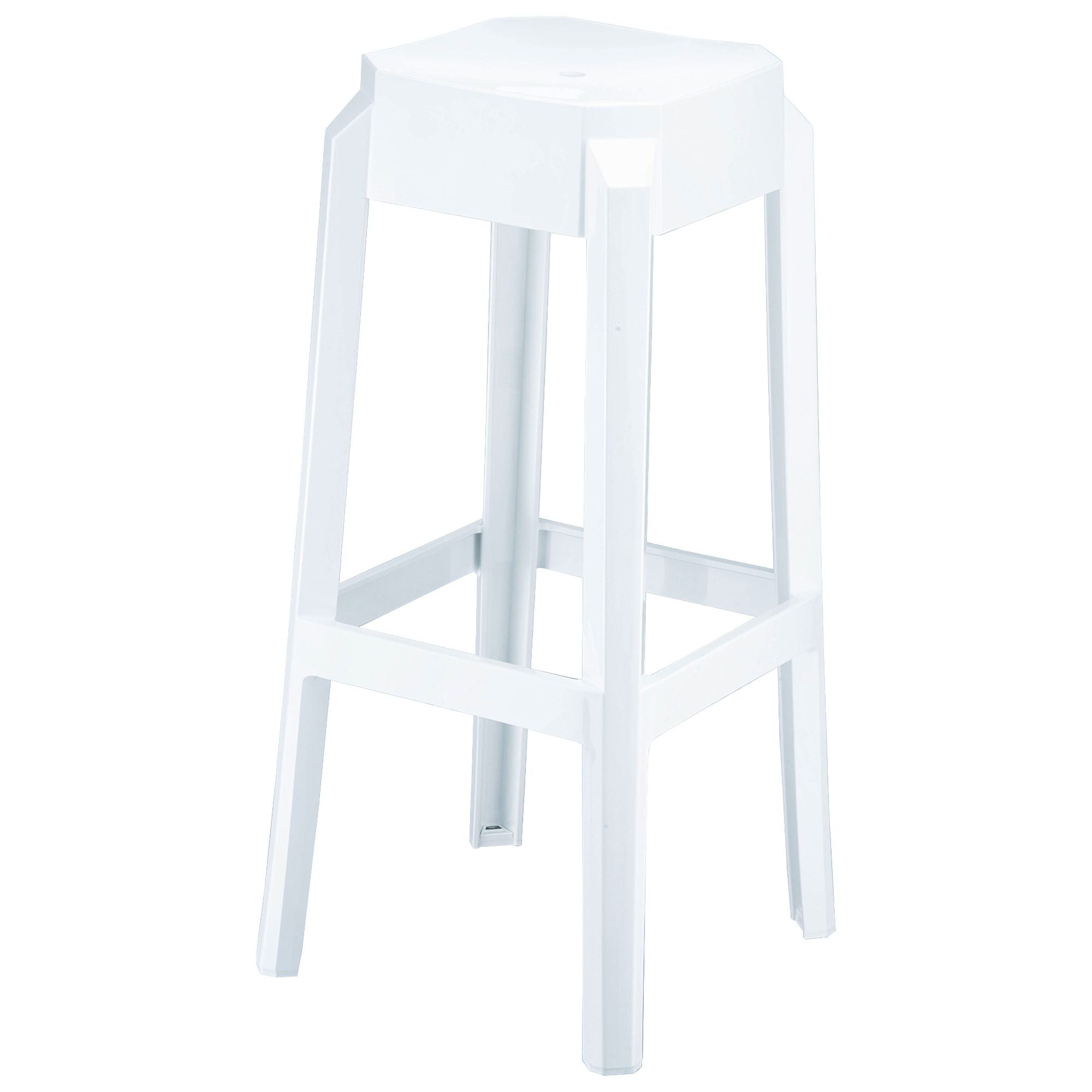 Glossy White Polycarbonate Indoor/Outdoor Bar Stool, 29.5"