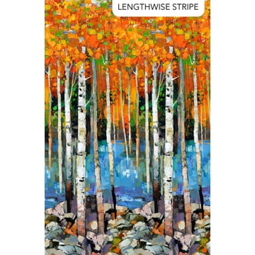 29.5" X 44" Panel Birch Trees Nature Landscapes Silent Lake Plants Leaves Branches Multicolor Cotton Fabric Panel (DP27251-54) by Northcott