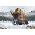 thumbnail image 1 of 29.5" X 44" Panel Bison Buffalo Mountains Scenic Landscape Wildlife Animals Call of the Wild Cotton Fabric Panel (W5376-555-BISON), 1 of 1