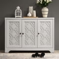 thumbnail image 1 of 29.5 in. H x 41.7 in. W Dusty Grey Oak Wood Shoe Storage Cabinet with 3 Doors Pearl White, 1 of 5