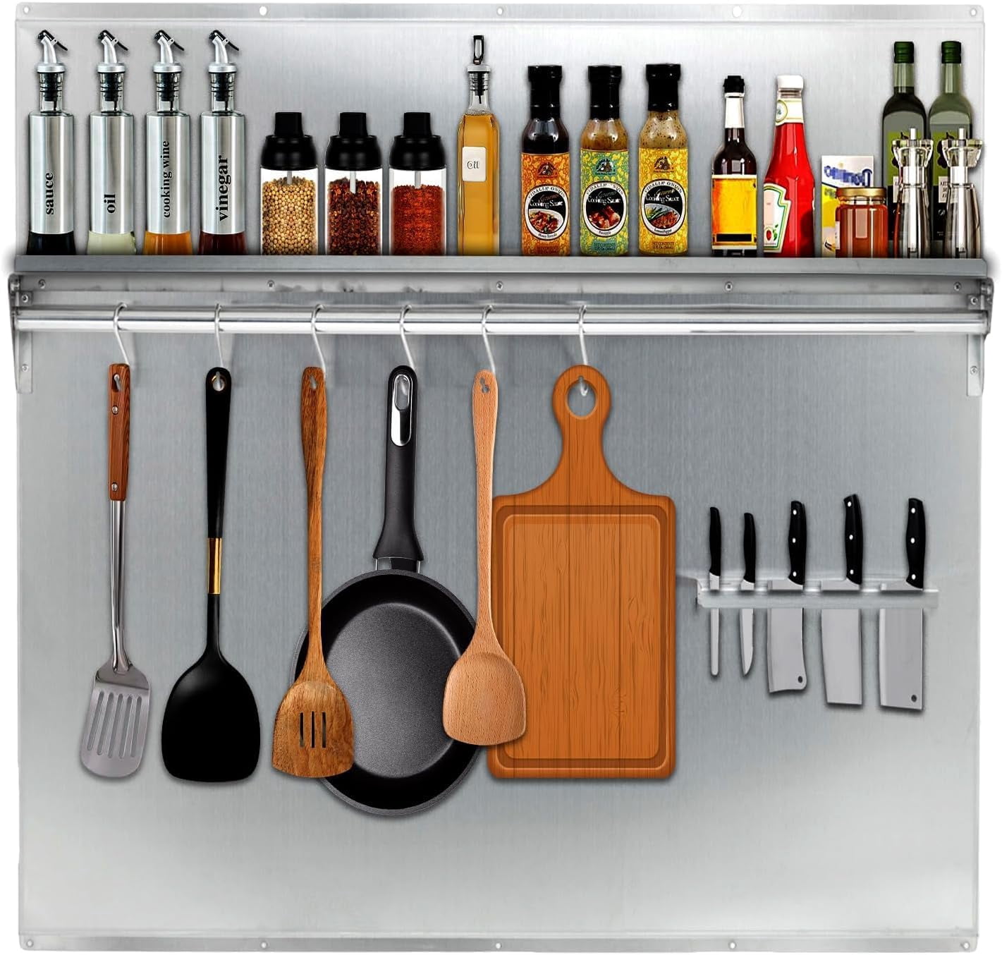 29.5"x29.5" Stainless Steel Range Backsplash,with Storage Shelf & Knife Rack,for Stove Hood - Wall Mount Kitchen Back Panel,with Pre-Drilled Holes,Commercial,Easy to Clean & Install