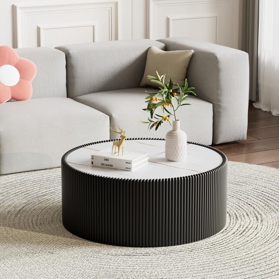 Simpli Home Johnsen 30in Round Metal Coffee Table, Antique Copper ...