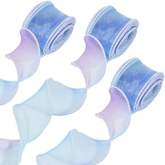 29.52 Yards 1.63 Inch Light Blue Lace Sheer Ribbons Valentine's Day Translucent Sheer Chiffon Iridescent Ribbon