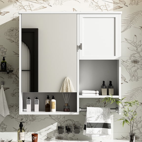 29.52" x 7.12", White Painted Cabinet - Hidden Shelves for Personal Items - Bathroom Wall Solution - Keep Items Tidy