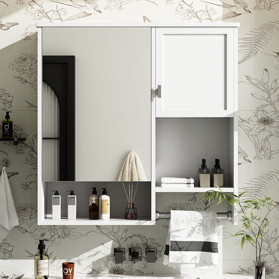 29.52" x 7.12", White Painted Cabinet - Hidden Shelves for Personal Items - Bathroom Wall Solution - Keep Items Tidy