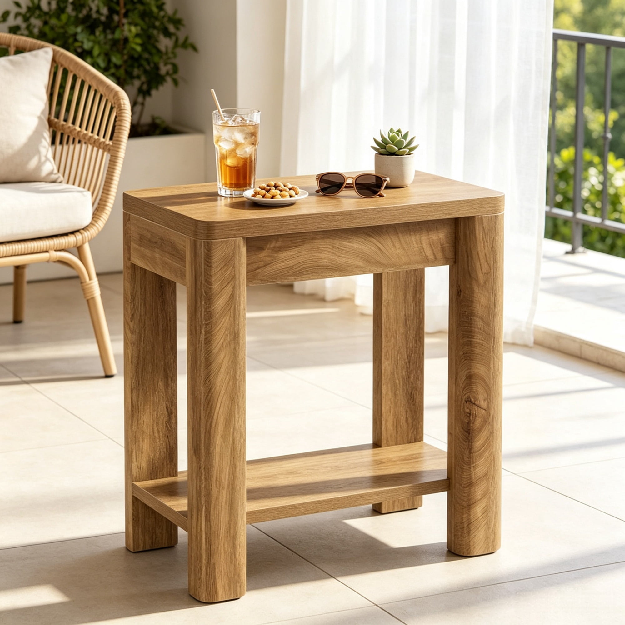 29.53 in Wood End Table with Storage Shelf, Farmhouse Side Table