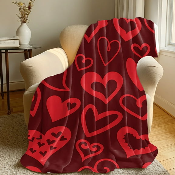29.53" x 39.37" Valentine's Day Gift Red Heart Throw Blanket - Super Soft Fluffy Fleece Blanket, Cute Valentines Decor for Bedroom, Living Room Sofa Blanket