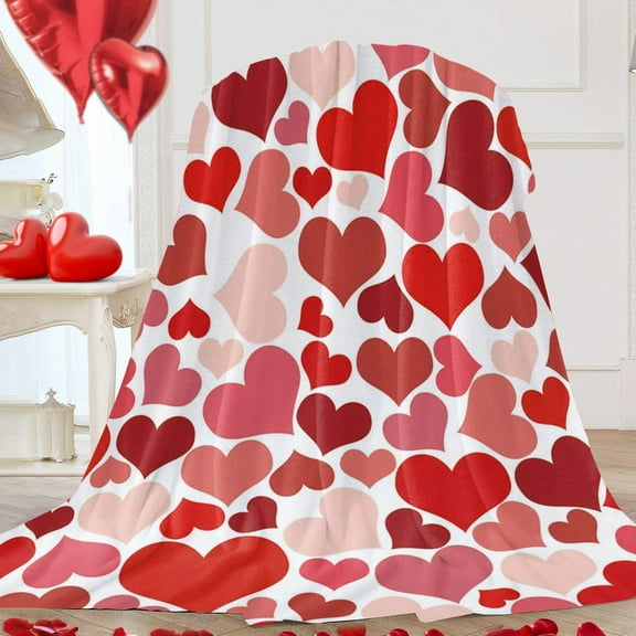 29.53" x 39.37" Valentine's Day Gift Red Heart Throw Blanket - Super Soft Fluffy Fleece Blanket, Cute Valentines Decor for Bedroom, Living Room Sofa Blanket