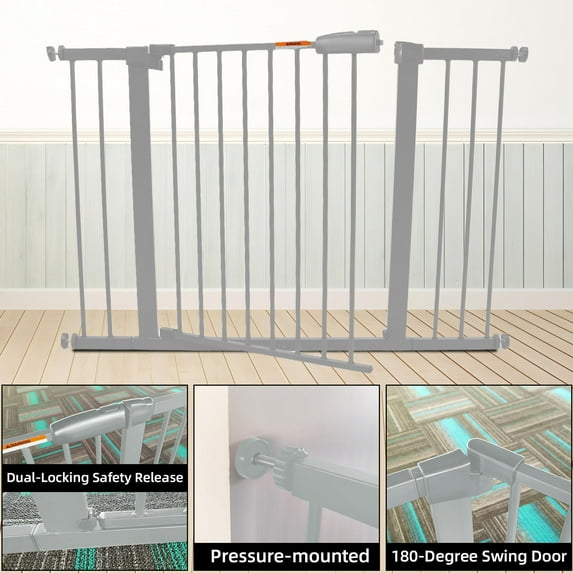 29-54 Inch Dog Gate Indoor, Adjustable Pet Gates for Wide Openings, Pressure Mounted Pet Fence, No Drilling, Expandable Dog Gate for Doorways, Stairways and Hallways (Gray, 29"-54" W x 30.5“H)