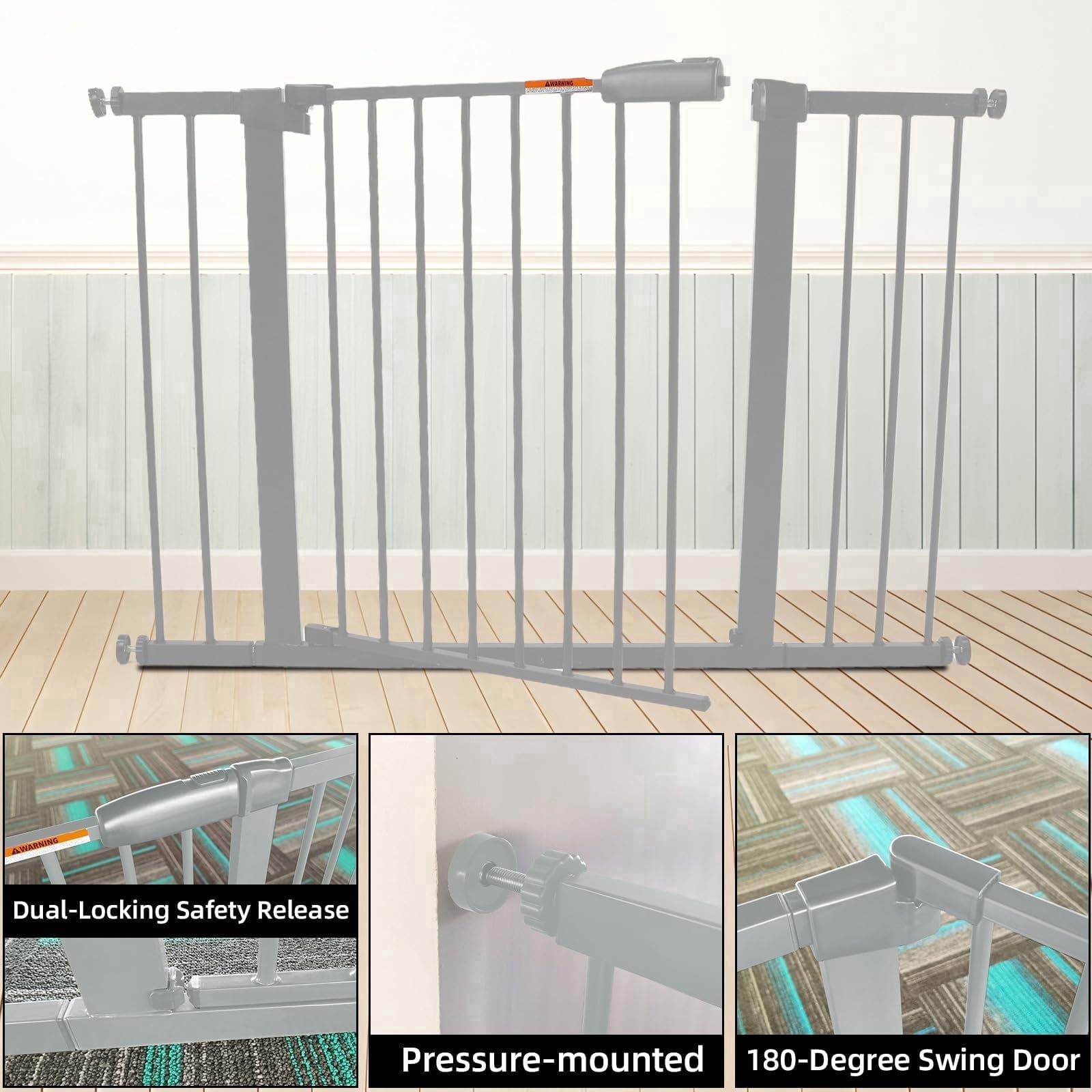 29-57 Inch Dog Gate Indoor, Adjustable Pet Gates for Wide Openings, Pressure Mounted Pet Fence, No Drilling, Expandable Dog Gate for Doorways, Stairways and Hallways (White, 29"-57" W x 30.5“H)