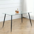 thumbnail image 1 of 29.5H“  Kitchen Glass Dining Table with Chrome Metal Legs,  Modern Rectangular Tempered Glass Table top for Kitchen & Dining Tables, Black legs, 1 of 8