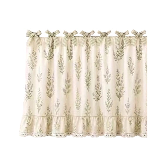 29.5IN Farmhouse Floral Stove Curtain, Country Ruffled Lace Oven Skirt with Detachable Plaid Bows, Linen Blend Decorative Range Cover Curtain for Kitchen Stove Lower Drawer,H