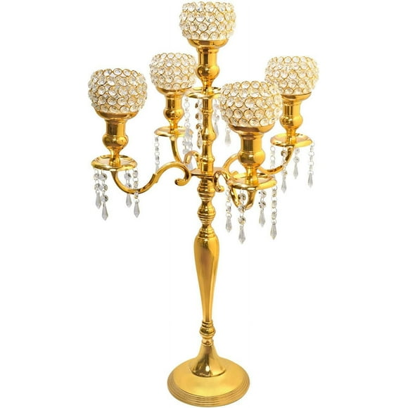 29.5In Large Candelabra/Crystal Candle Holders, 5 Lights Wedding Gold Candelabra for Dinner Firplace Decoration,Home Holiday Decor Surprises,Chandelier Crystal Ball Candelabra Centerpieces for Tables