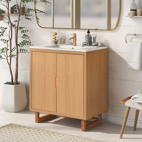 29.5W x 18.1D x 35.1H, Solid Wood + MDF - Invisible Handle Design - Bathroom Decor - Adapt to Various Decoration Styles