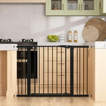 29.7"-46" Baby Gate for Stairs, Auto Close Dog Gates for Doorways, Pressured Mounted No Drilling Pet Gate Extra Wide, One-Hand Opening Dual Lock Stair Gate, Indoor Kids Necessities, Black