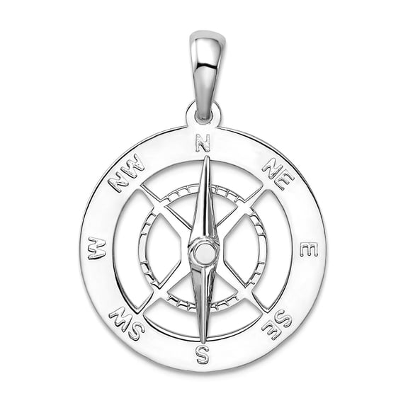 29.75mm 925 Sterling Silver Rhodium Plated Moveable Needle Compass Pendant Necklace Pendant for Women