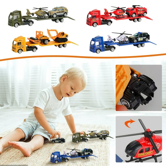 29*8*4.5cm Flatbed Trailer Trucks Toy, Simulation Portable Alloy Trailer Engineering Roller, Excavator Truck Model Car Toys, Truck and Trailer Toys for Kids Age 3+