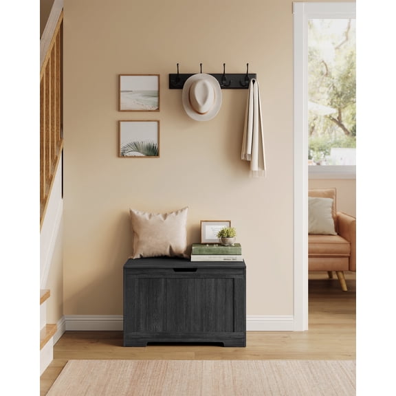 29.9'' Storage Bench with 2 Safety Hinges, Entryway Shoe Bench for Home Organization, Charcoal Gray