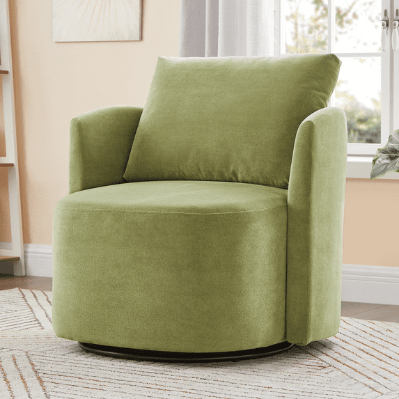 29.9" Swivel Barrel Chair, 360° Upholstered Swivel Chair with Curved Design for Living Room, Bedroom, Office and Hotel, Green