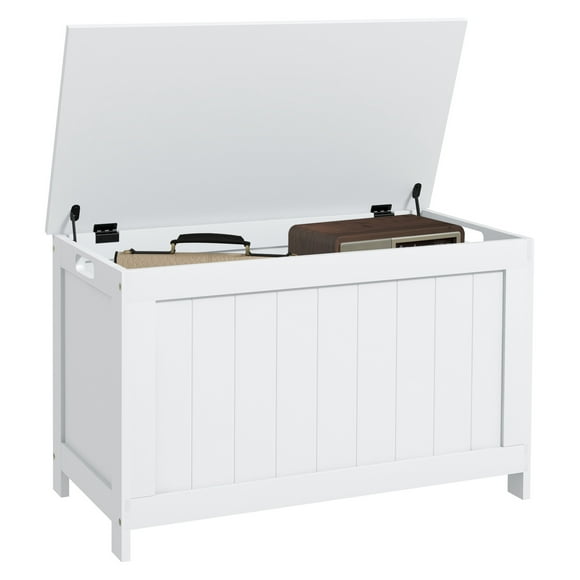 29.9" Wooden Storage Chest with Hinges, White Hope Chest, Blanket Box White + MDF
