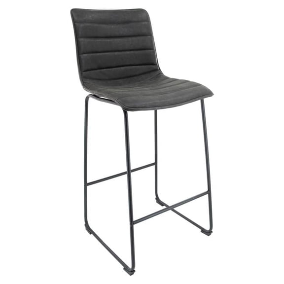 29.9 in. Brooklyn Modern Leather Bar Stool with Black Iron Base & Footrest, Charcoal Black