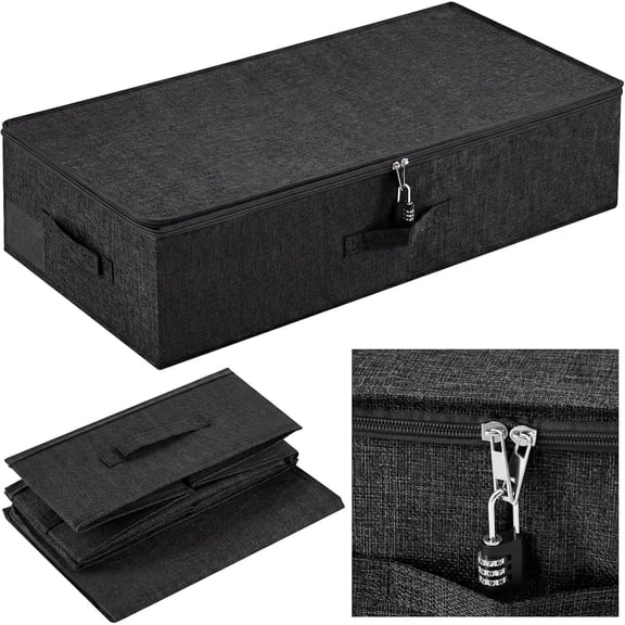 29.9 x 15 x 6.7 Inch Large Discreet Lockable Personal Item Storage Bag Under Bed Storage Box Organizer with Zipper Lid Underbed Clothes Shoe Container for Dorm and Home(Black)