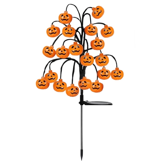 29.92in Solar Halloween Pumpkin Tree Branch Lights, LED Spooky Tree Stakes for Garden Pathway and Waterproof Outdoor Landscape Decoration on Lawn Yard Use